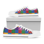 Building Blocks Toy Pattern Print White Low Top Shoes