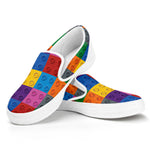 Building Blocks Toy Pattern Print White Slip On Shoes