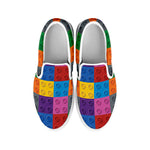 Building Blocks Toy Pattern Print White Slip On Shoes