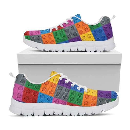 Building Blocks Toy Pattern Print White Sneakers