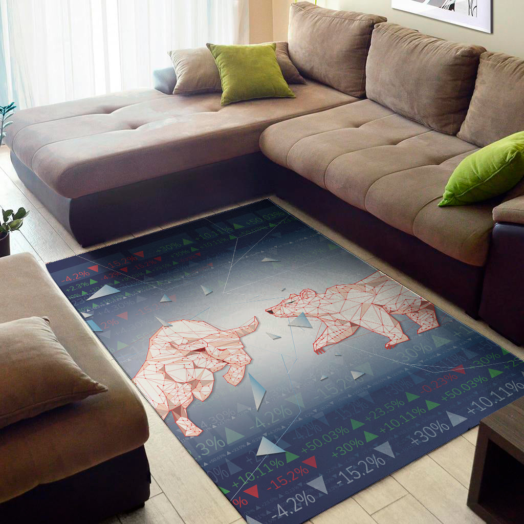 Bull And Bear Stock Market Print Area Rug