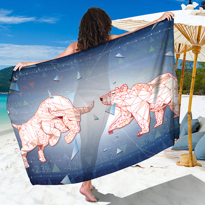 Bull And Bear Stock Market Print Beach Sarong Wrap