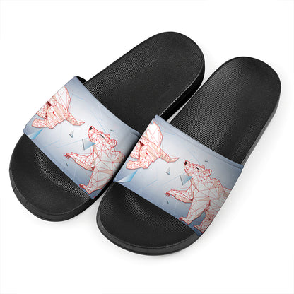 Bull And Bear Stock Market Print Black Slide Sandals