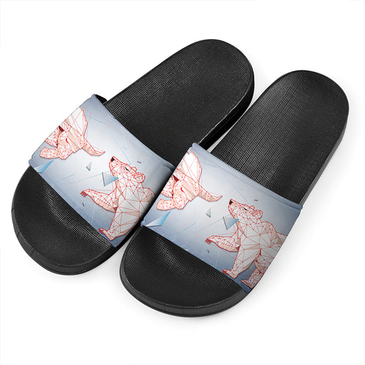 Bull And Bear Stock Market Print Black Slide Sandals