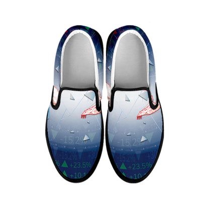 Bull And Bear Stock Market Print Black Slip On Shoes