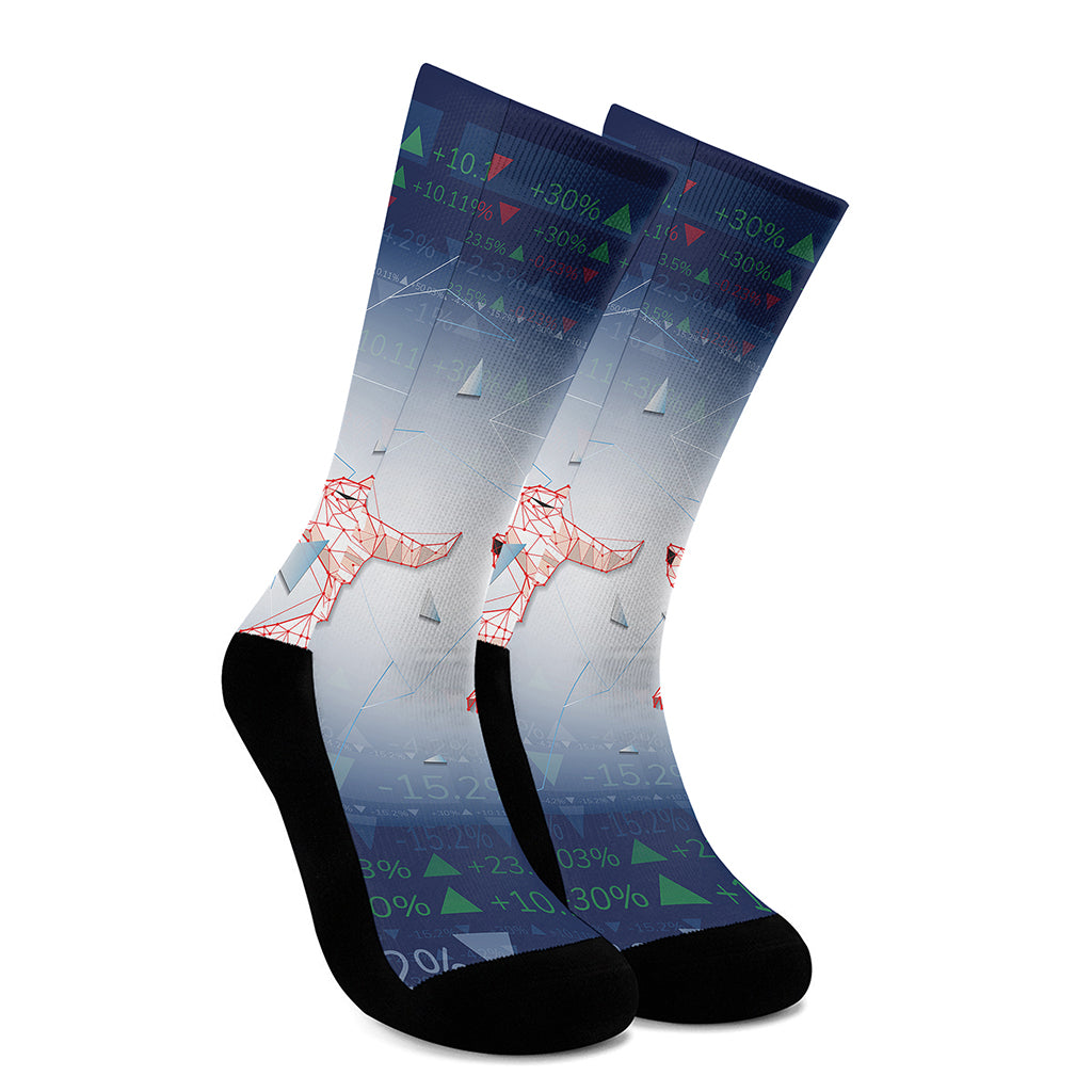 Bull And Bear Stock Market Print Crew Socks