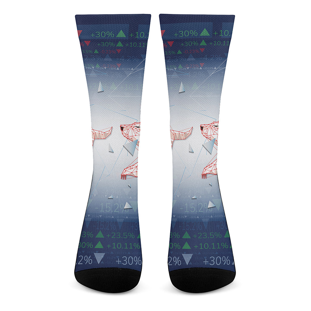 Bull And Bear Stock Market Print Crew Socks