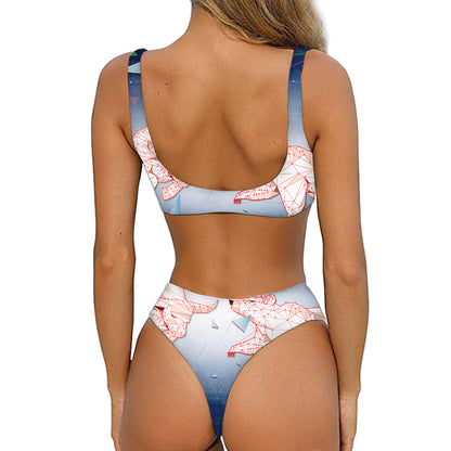 Bull And Bear Stock Market Print Front Bow Tie Bikini