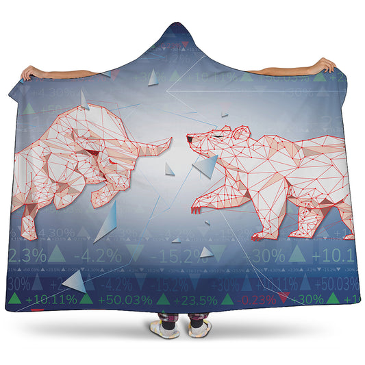 Bull And Bear Stock Market Print Hooded Blanket