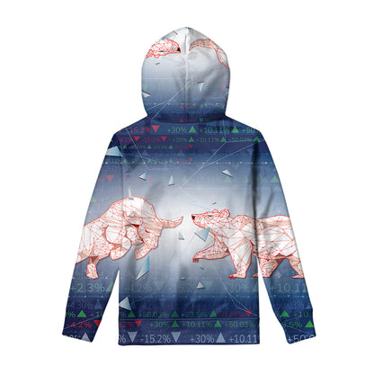 Bull And Bear Stock Market Print Pullover Hoodie