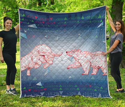Bull And Bear Stock Market Print Quilt