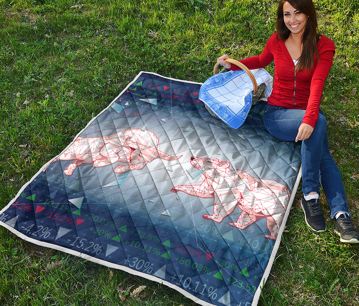 Bull And Bear Stock Market Print Quilt