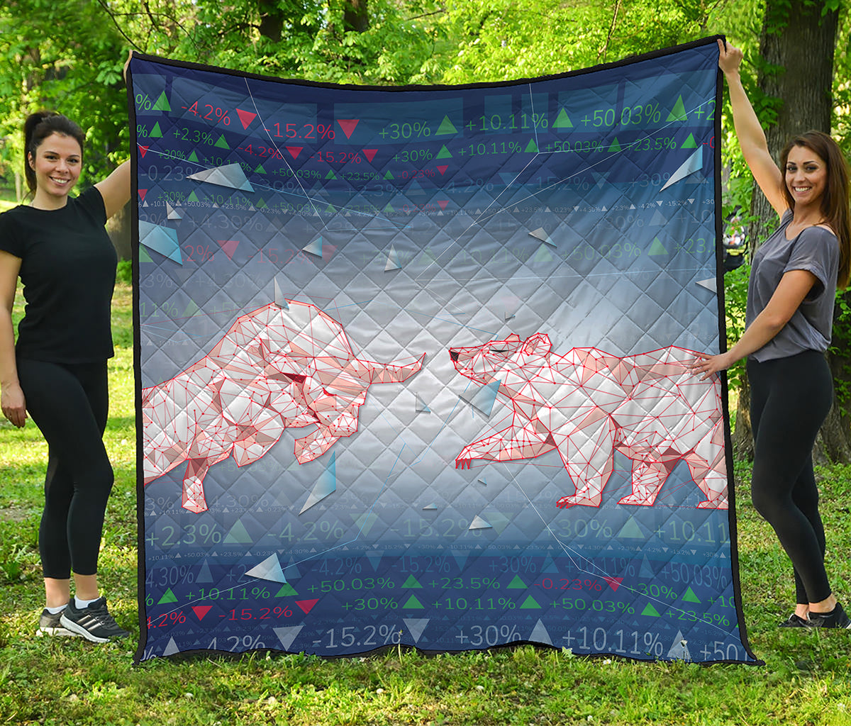 Bull And Bear Stock Market Print Quilt