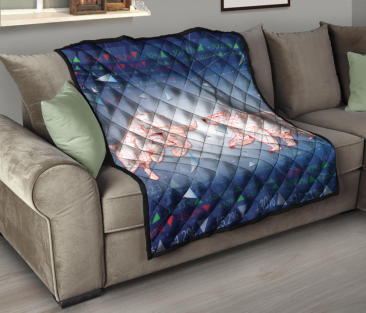 Bull And Bear Stock Market Print Quilt