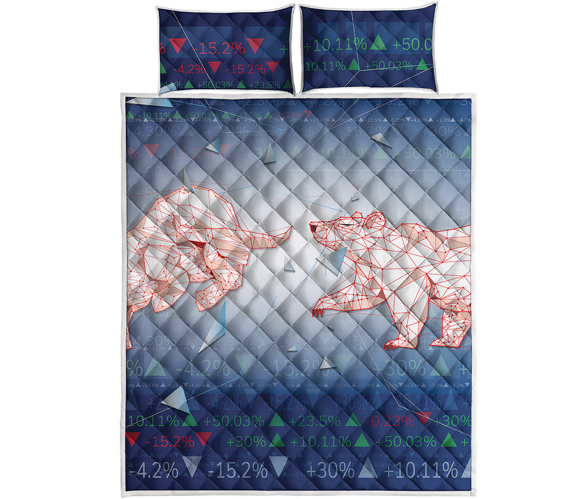 Bull And Bear Stock Market Print Quilt Bed Set
