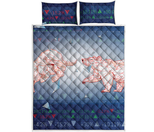 Bull And Bear Stock Market Print Quilt Bed Set