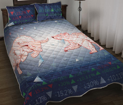 Bull And Bear Stock Market Print Quilt Bed Set