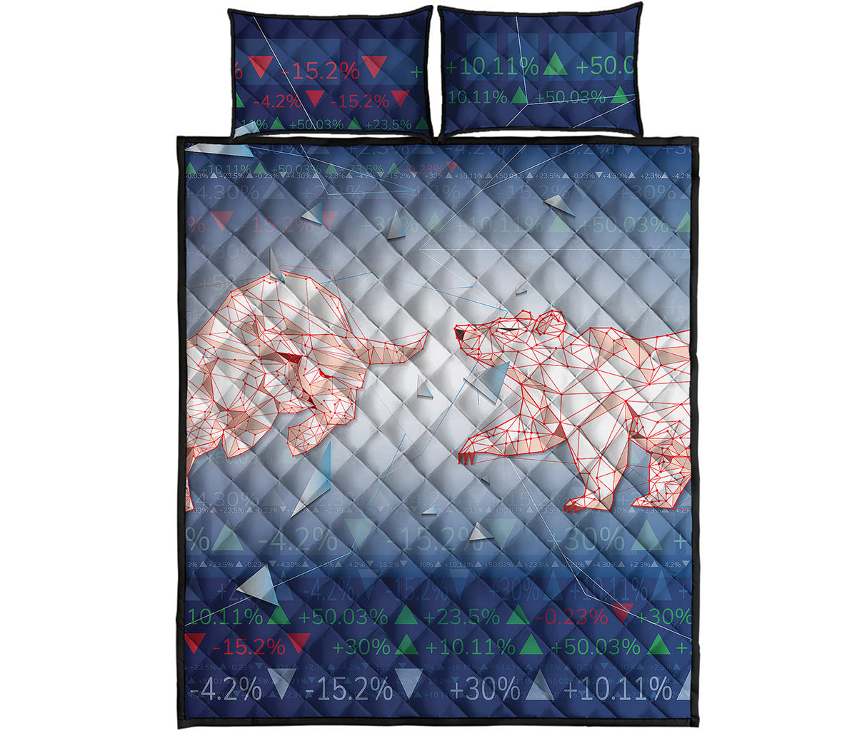 Bull And Bear Stock Market Print Quilt Bed Set