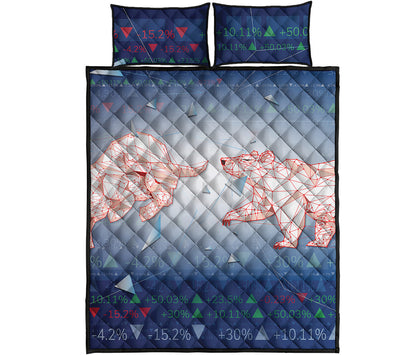 Bull And Bear Stock Market Print Quilt Bed Set