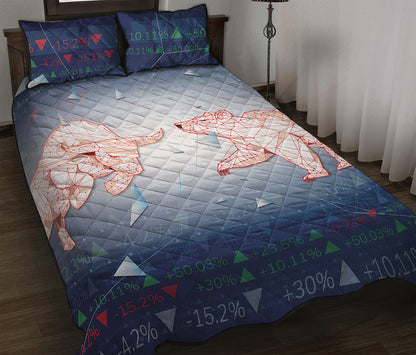 Bull And Bear Stock Market Print Quilt Bed Set
