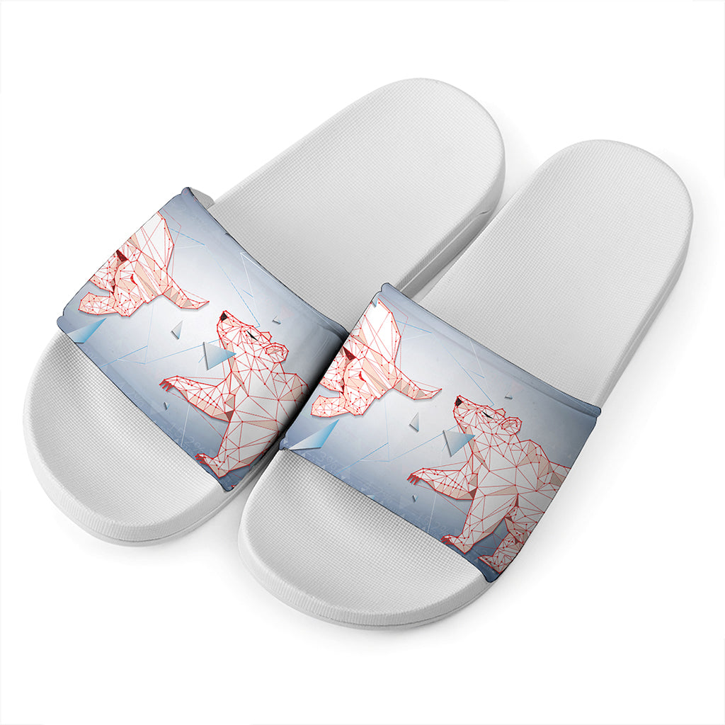 Bull And Bear Stock Market Print White Slide Sandals
