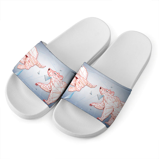 Bull And Bear Stock Market Print White Slide Sandals