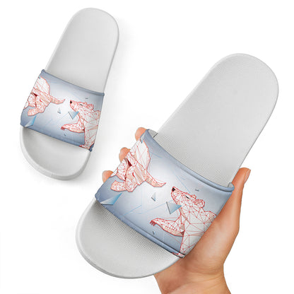 Bull And Bear Stock Market Print White Slide Sandals