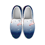 Bull And Bear Stock Market Print White Slip On Shoes
