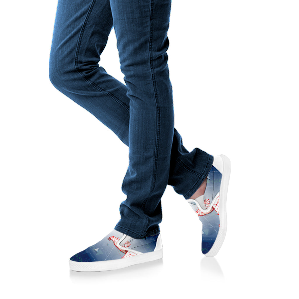 Bull And Bear Stock Market Print White Slip On Shoes