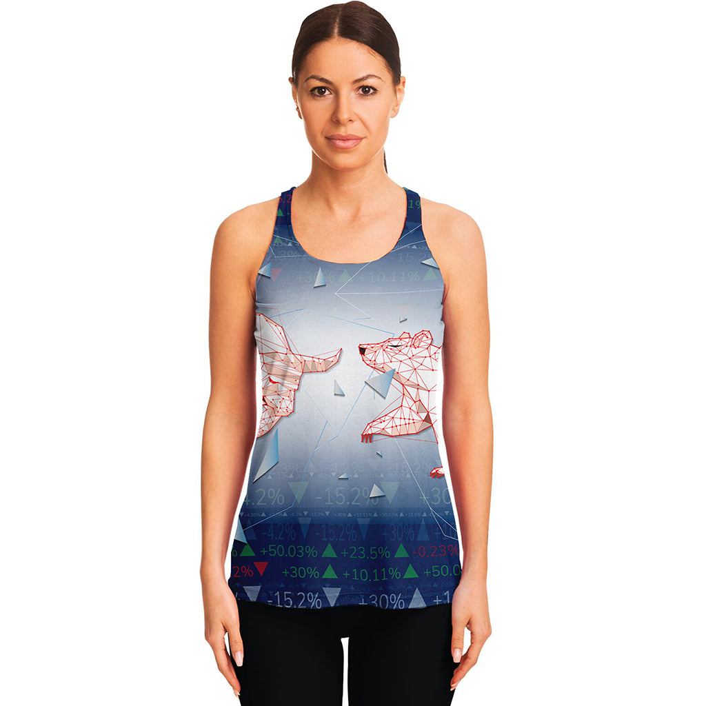Bull And Bear Stock Market Print Women's Racerback Tank Top