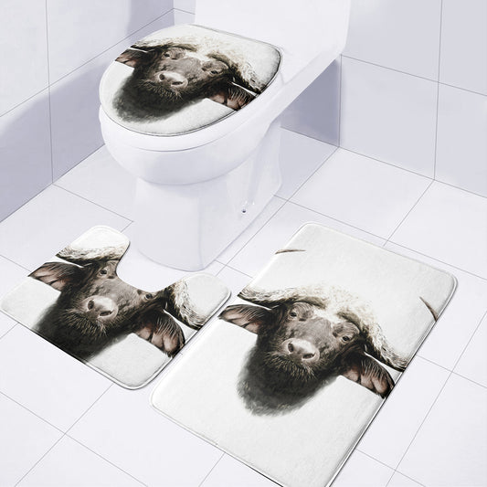 Bull Portrait Print 3 Piece Bath Mat Set