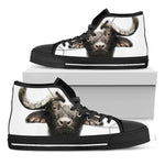 Bull Portrait Print Black High Top Shoes