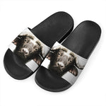 Bull Portrait Print Black Slide Sandals