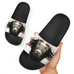 Bull Portrait Print Black Slide Sandals