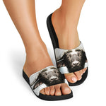 Bull Portrait Print Black Slide Sandals