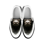 Bull Portrait Print Black Slip On Shoes