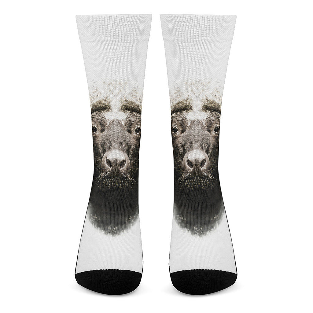 Bull Portrait Print Crew Socks