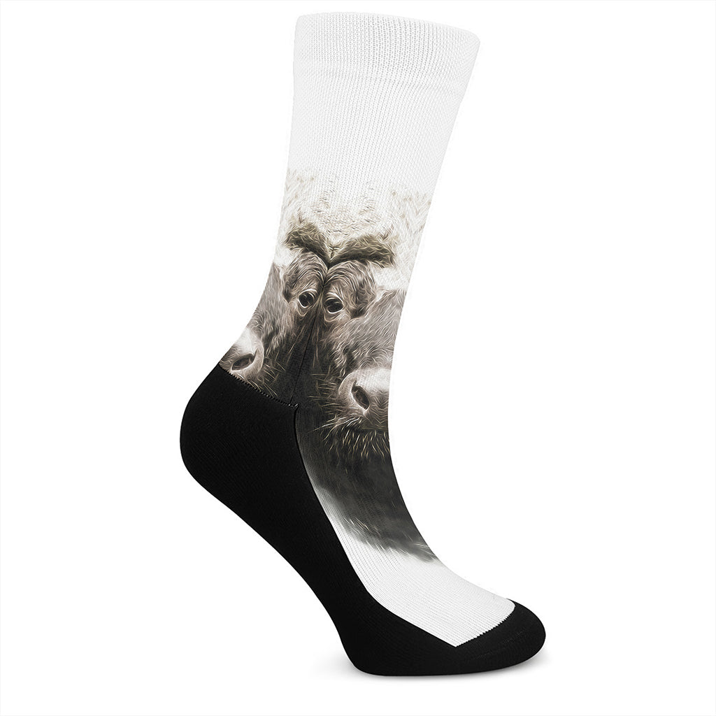 Bull Portrait Print Crew Socks