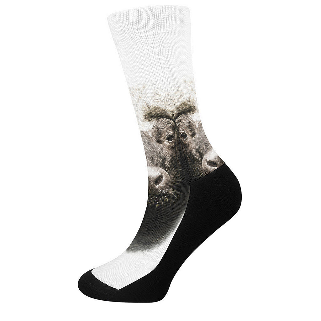 Bull Portrait Print Crew Socks