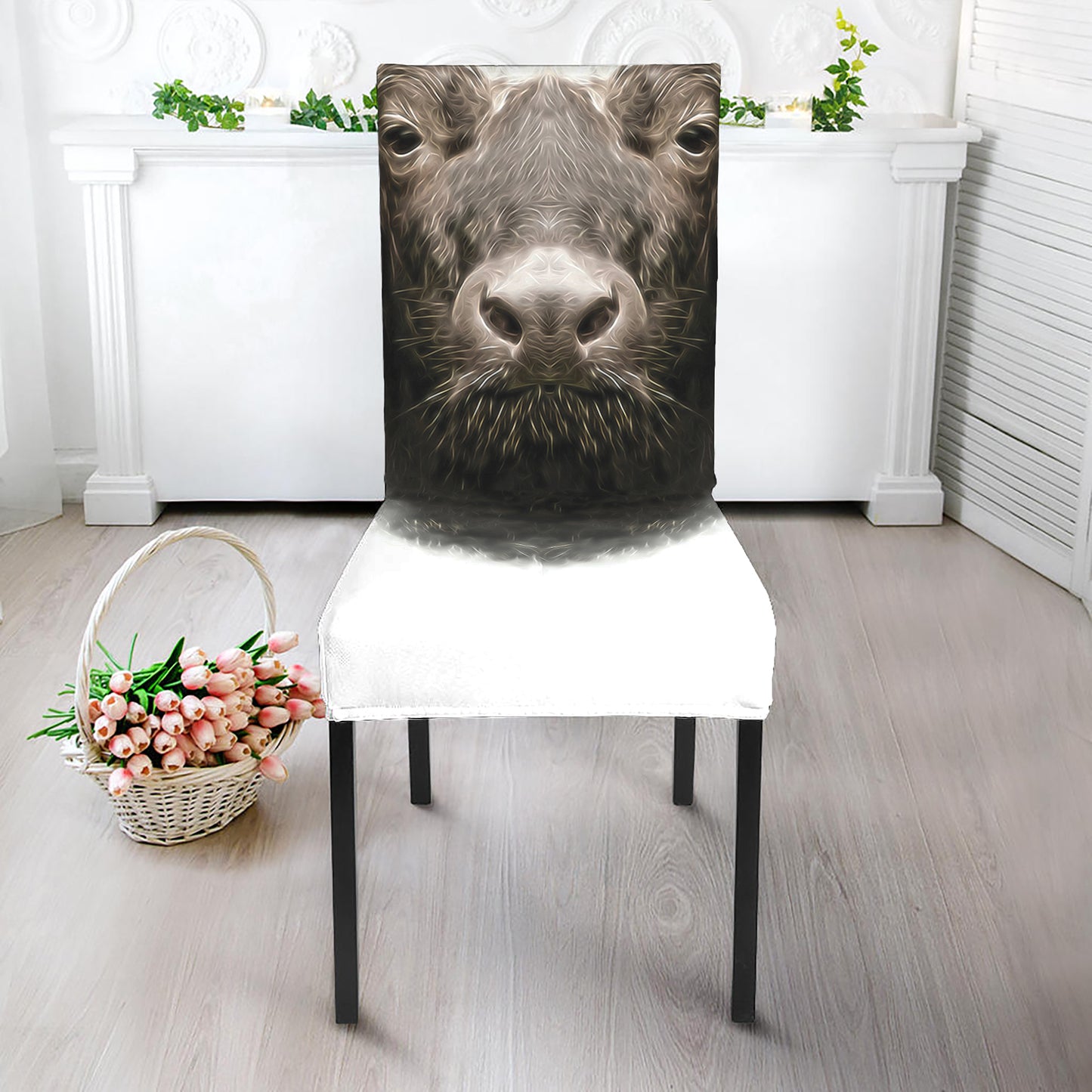 Bull Portrait Print Dining Chair Slipcover