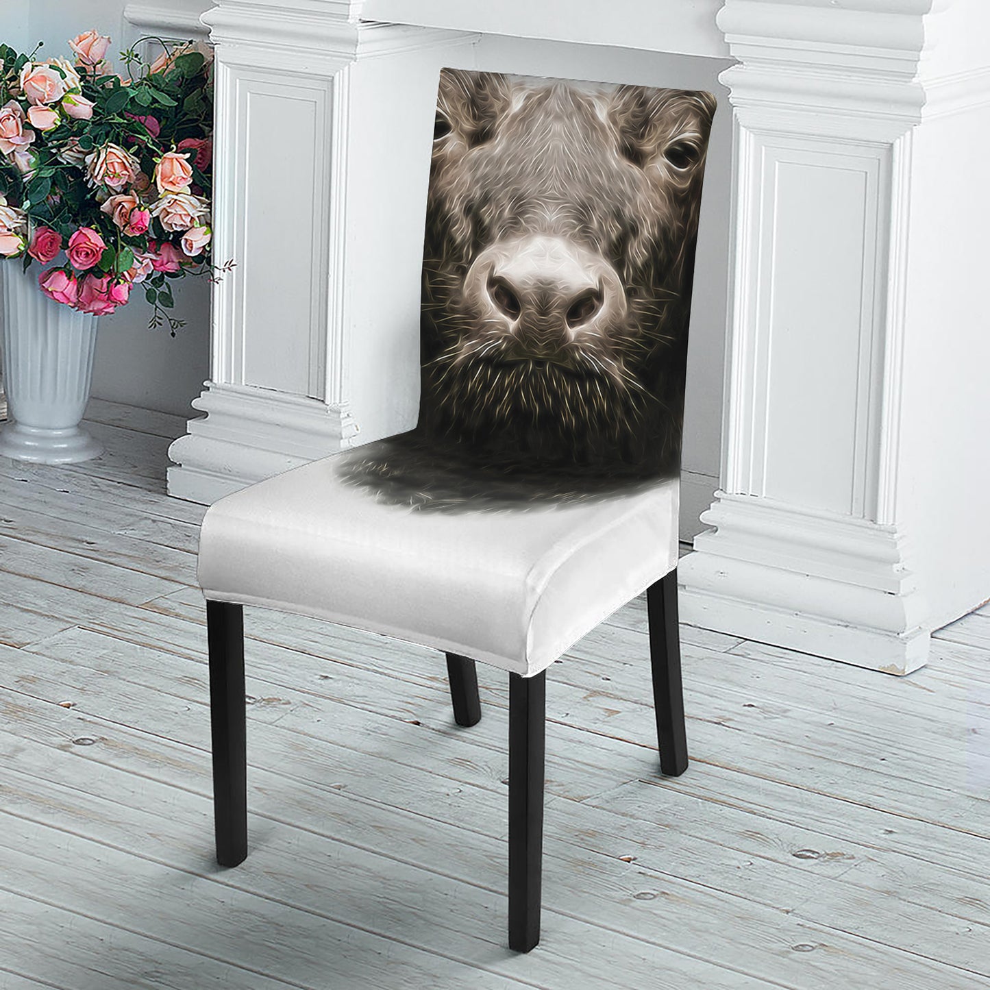 Bull Portrait Print Dining Chair Slipcover