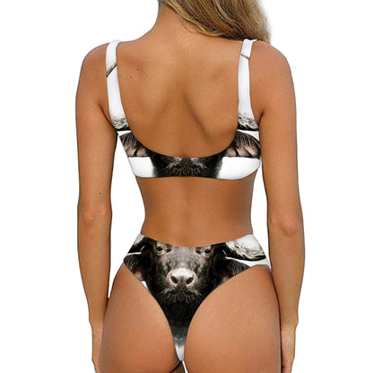 Bull Portrait Print Front Bow Tie Bikini