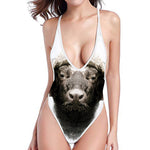Bull Portrait Print High Cut One Piece Swimsuit