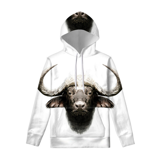 Bull Portrait Print Pullover Hoodie