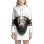 Bull Portrait Print Pullover Hoodie Dress
