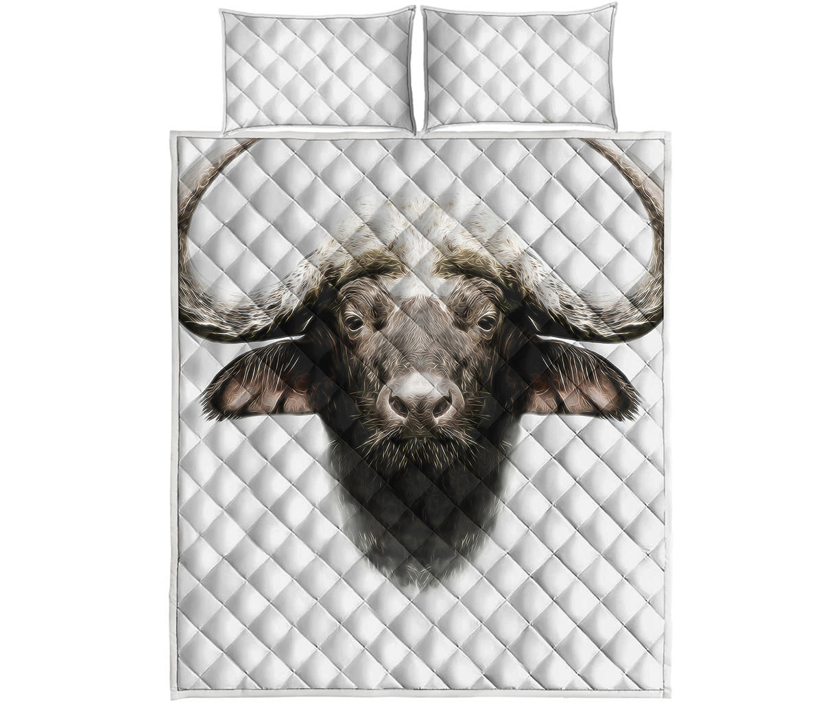 Bull Portrait Print Quilt Bed Set