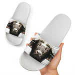 Bull Portrait Print White Slide Sandals