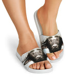 Bull Portrait Print White Slide Sandals