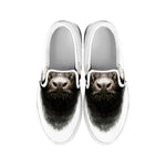 Bull Portrait Print White Slip On Shoes