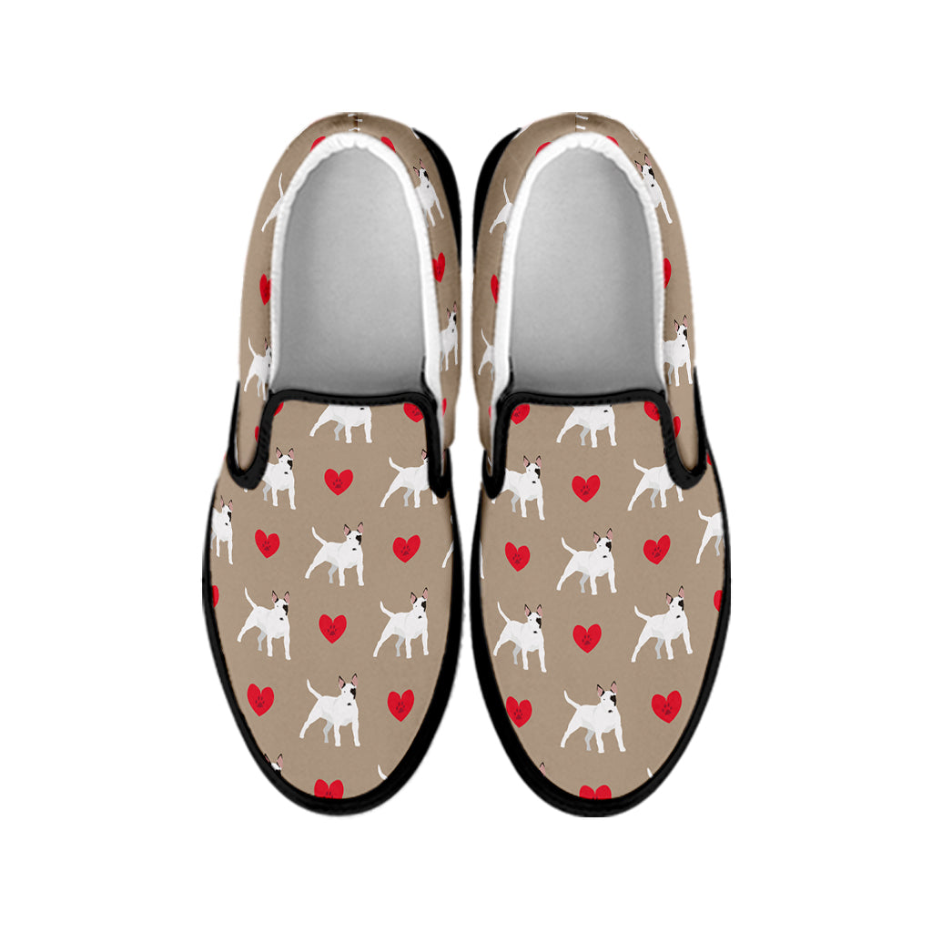 Bull Terrier Heart Pattern Print Black Slip On Shoes